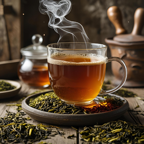 Cup of Irish breakfast tea on wooden table